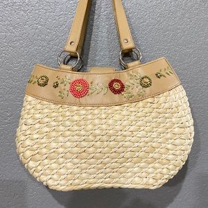 Natural straw beach bag tote bag medium size Nude